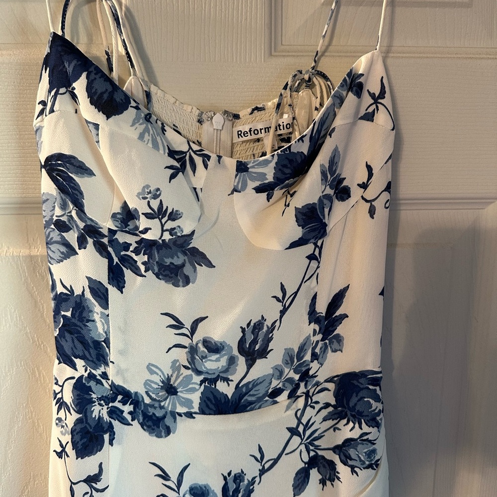 Reformation Blue and White Floral Midi Dress